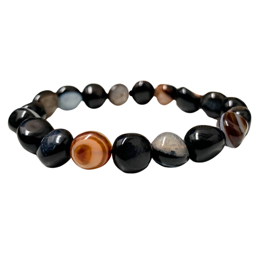 Black Agate With Quartz Tumbled Stone Bracelet