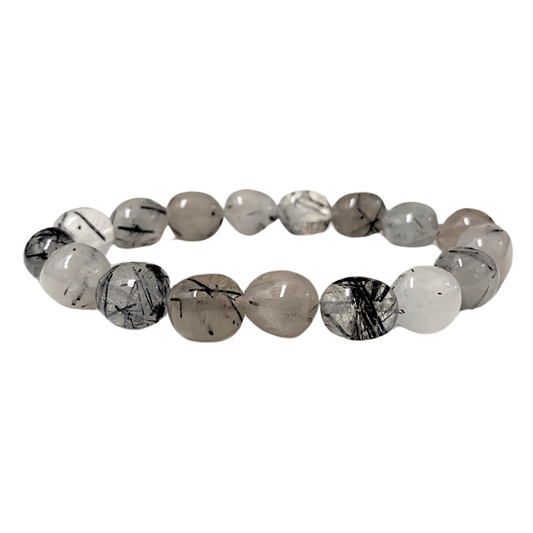 Black Tourmalinated Quartz Tumbled Stone Bracelet