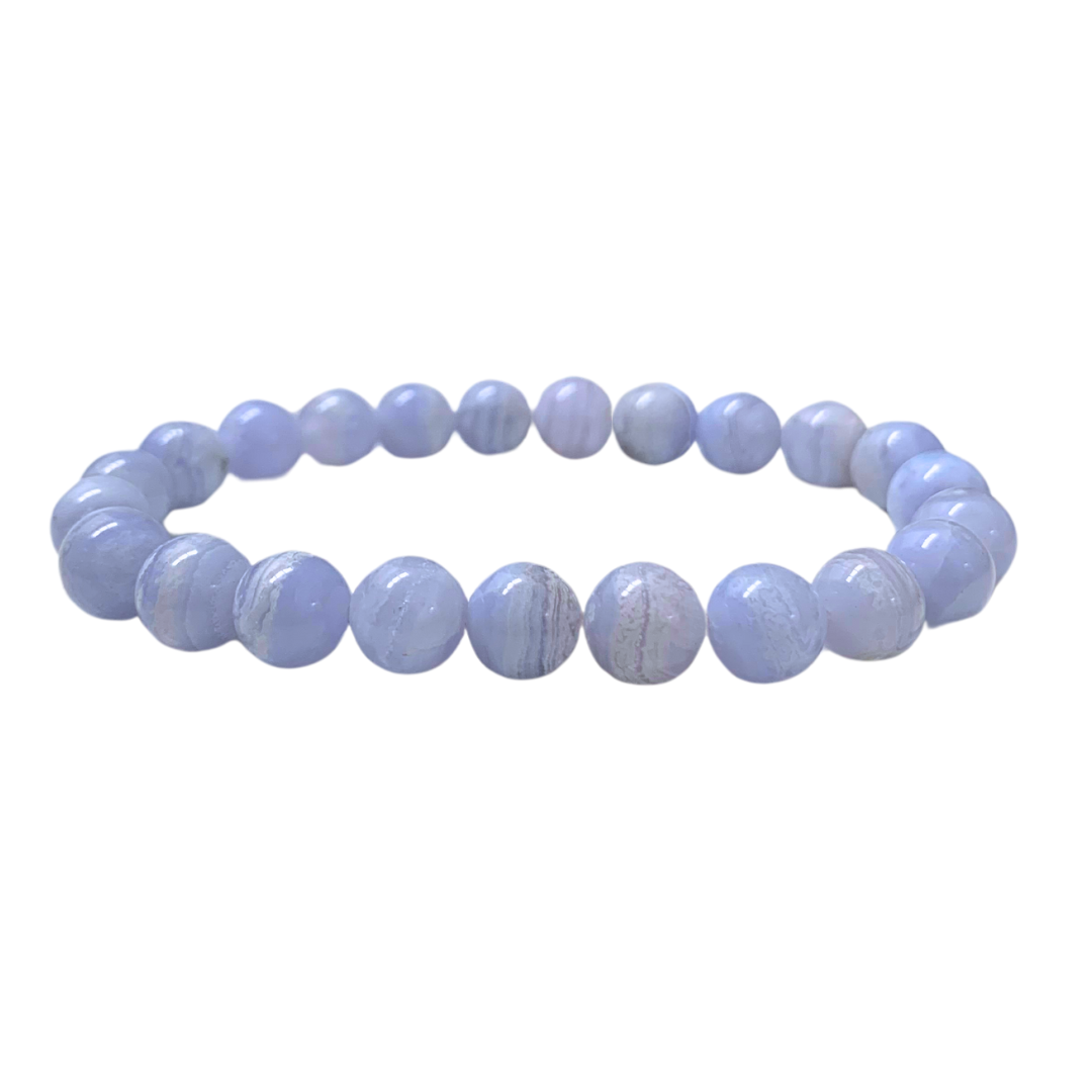 Blue Lace Agate Round Bead Bracelet