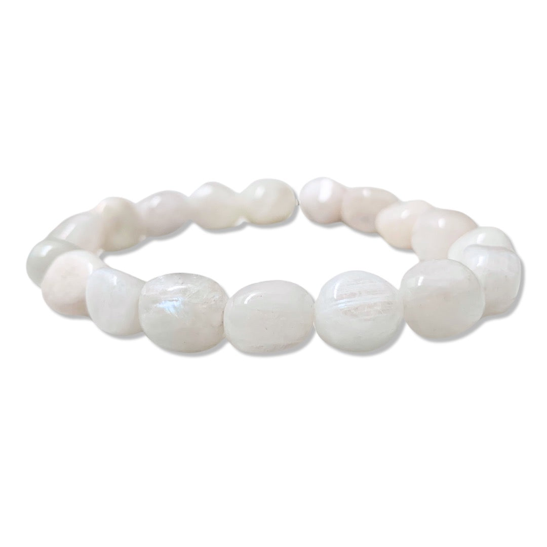 Moonstone, Rainbow Tumbled Stone Bracelet-8-10mm