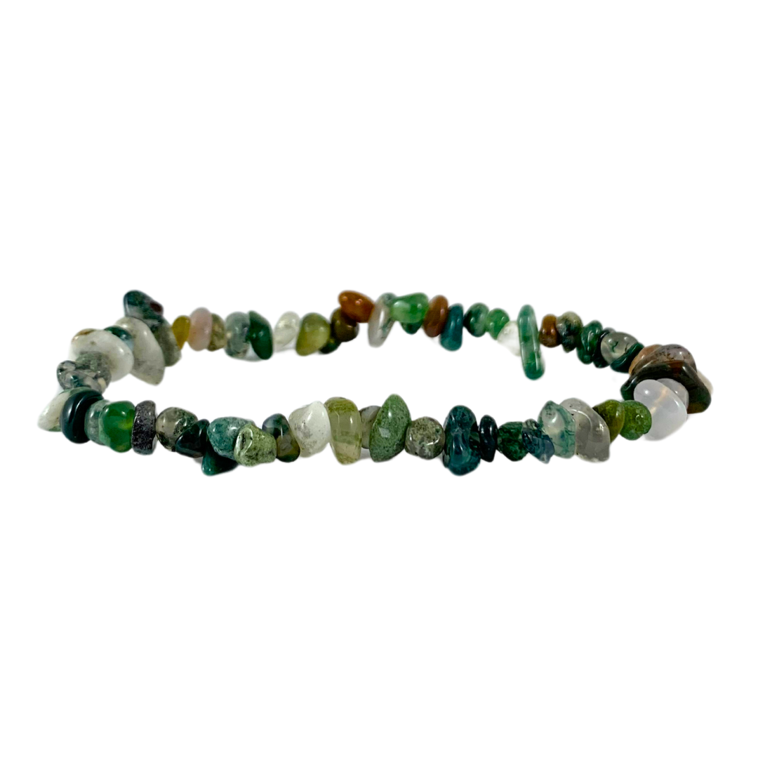 Moss Agate Chip Bracelets- Rounded