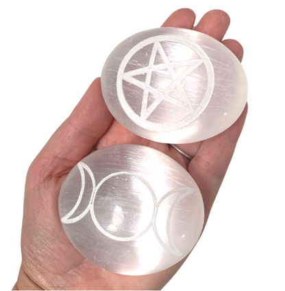 Selenite Etched Palm Stones -Assorted