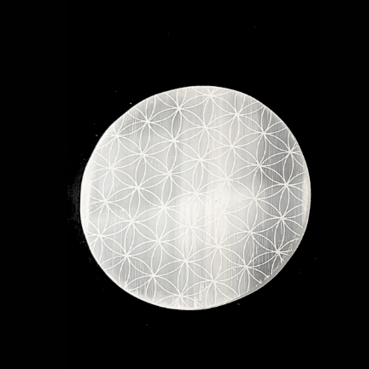 Selenite Etched Round Discs - Assorted Designs