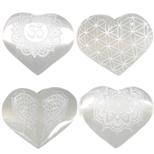 Selenite Etched Hearts -Assorted