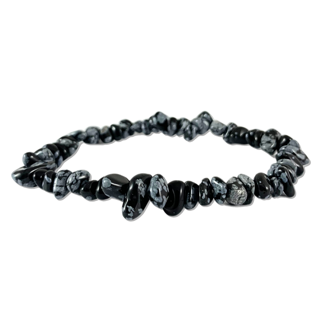 Snowflake Obsidian Chip Bracelet-Rounded