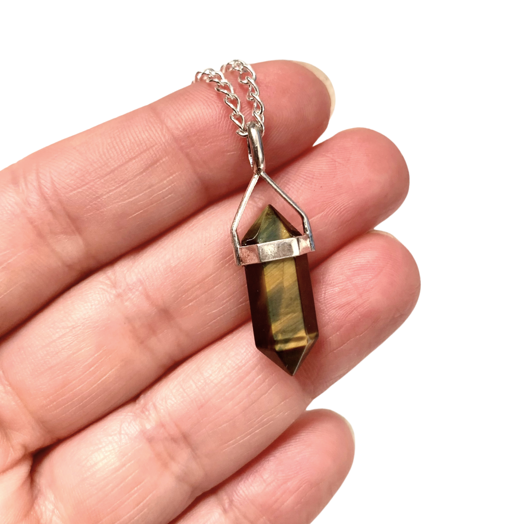 Multi Tiger Eye Double Terminated Sterling Silver Pendant