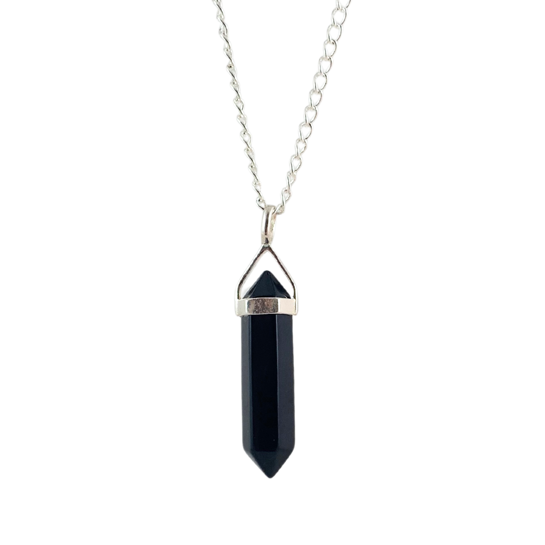 Black Obsidian Double Terminated Sterling Silver Pendant