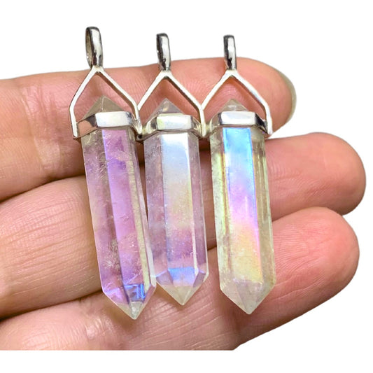 Clear Rainbow Quartz Double Terminated Sterling Silver Pendant