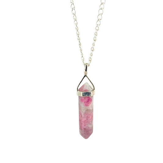 Pink Tourmaline In Quartz Double Terminated Sterling Silver Pendant