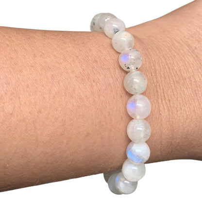 Rainbow Moonstone Round Bead Bracelet