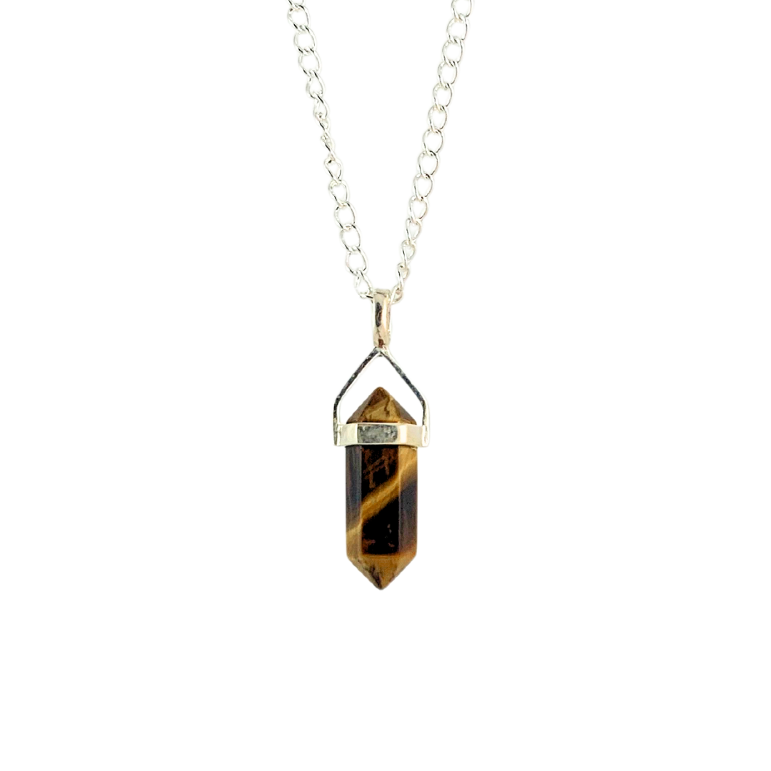 Tiger Eye Double Terminated Sterling Silver Pendant 20mm